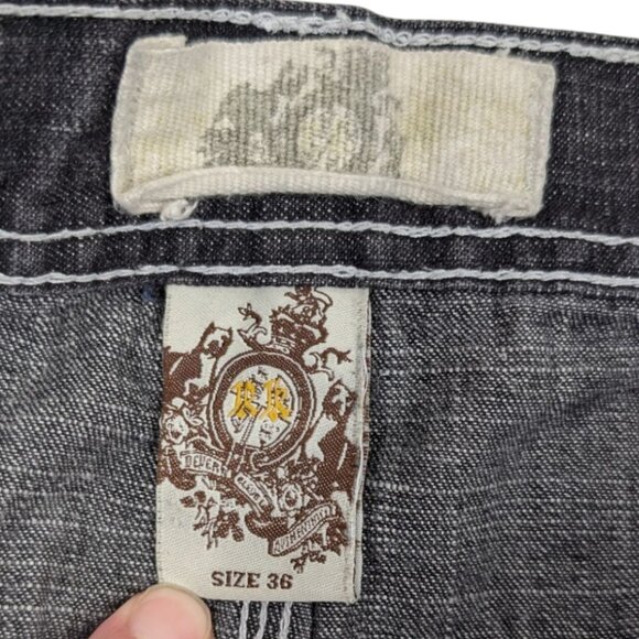 VTG Y2K Rich Kids RK Denim Jeans Co‎ Baggy Shorts Black White Men’s Size 36x13.5 - Picture 9 of 12